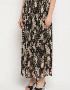 rosse line Fustă Neagră Plisată Evazată Florală Decorată cu Imprimeu Metalic Folenisa