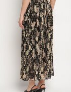 rosse line Fustă Neagră Plisată Evazată Florală Decorată cu Imprimeu Metalic Folenisa