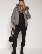 rosse line Geacă Gri Matlasată Croială Oversize cu Glugă Mevisana