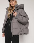 rosse line Geacă Gri Matlasată Croială Oversize cu Glugă Mevisana