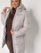 rosse line Geacă Lungă Matlasată Gri Deschis cu Glugă Nedetașabilă Mevessia