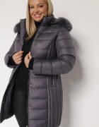 rosse line Geacă lungă violetă matlasată cu glugă detașabilă și blană Retelma