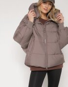 rosse line Geacă Matlasată Bej închis de Croială Oversize cu Glugă Mevisana