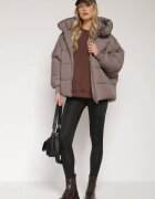 rosse line Geacă Matlasată Bej închis de Croială Oversize cu Glugă Mevisana