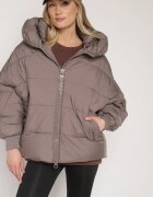 rosse line Geacă Matlasată Bej închis de Croială Oversize cu Glugă Mevisana
