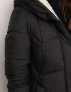 rosse line Geacă matlasată neagră lungă cu glugă și curea de legat Neandira