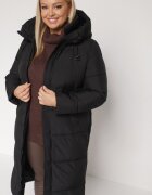 rosse line Geacă Neagră Lungă Matlasată cu Glugă și Fermoare Laterale Mevoressa