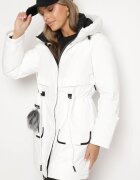 rosse line Geacă Parka Albă cu Glugă și Pandantiv Decorativ Strânsă în Talie Zerilie