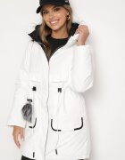 rosse line Geacă Parka Albă cu Glugă și Pandantiv Decorativ Strânsă în Talie Zerilie