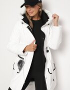 rosse line Geacă Parka Albă cu Glugă și Pandantiv Decorativ Strânsă în Talie Zerilie