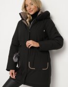 rosse line Geacă Parka Neagră cu Glugă și Breloc Decorativ Ajustabilă în Talie Zerilie