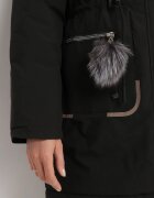 rosse line Geacă Parka Neagră cu Glugă și Breloc Decorativ Ajustabilă în Talie Zerilie