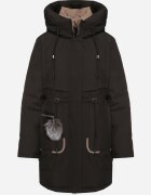 rosse line Geacă Parka Neagră cu Glugă și Breloc Decorativ Ajustabilă în Talie Zerilie