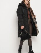 rosse line Jachetă Lungă Neagră Matlasată cu Glugă și Fermoare Decorative Hediella