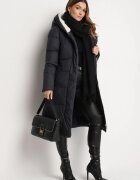 rosse line Jachetă matlasată bleumarin cu croială lungă cu glugă și cu curea legată Neandira