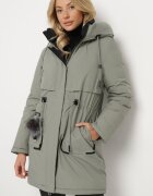 rosse line Jachetă Parka Verde cu Glugă și Pandantiv Decorativ Strânsă în Talie Zerilie