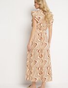 rosse line Rochie Bej Închisă cu Nasturi cu Elastic în Talie și Volane Keltella