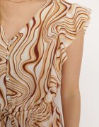 rosse line Rochie Bej Închisă cu Nasturi cu Elastic în Talie și Volane Keltella