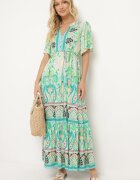 rosse line Rochie din viscoză verde Boho cu nasturi cu curea din material în talie Dimovana
