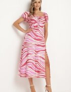 rosse line Rochie evazată roz închis cu viscoză și bumbac finisată cu elastic la spate Dimillia