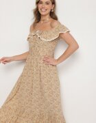 rosse line Rochie Galbenă Decorată cu Volane Folirae