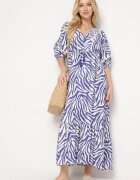 rosse line Rochie Granat din Bumbac și Viscoză cu Dungi Abstracte cu Șnur în Talie Navarae
