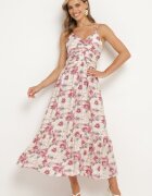 rosse line Rochie mov deschis florală cu bretele reglabile cu șlițuri și nasturi decorativi Dimllie