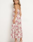 rosse line Rochie mov deschis florală cu bretele reglabile cu șlițuri și nasturi decorativi Dimllie