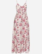 rosse line Rochie mov deschis florală cu bretele reglabile cu șlițuri și nasturi decorativi Dimllie