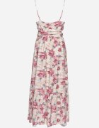 rosse line Rochie mov deschis florală cu bretele reglabile cu șlițuri și nasturi decorativi Dimllie