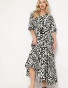 rosse line Rochie Negru-Alb din Bumbac și Viscoză cu Dungi Abstracte cu Șnur în Talie Navarae