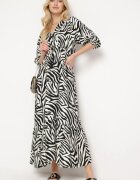 rosse line Rochie Negru-Alb din Bumbac și Viscoză cu Dungi Abstracte cu Șnur în Talie Navarae