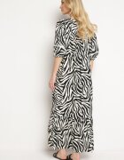 rosse line Rochie Negru-Alb din Bumbac și Viscoză cu Dungi Abstracte cu Șnur în Talie Navarae