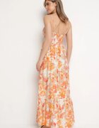 rosse line Rochie Portocalie din Viscoză și Bumbac Evazată cu Imprimeu Floral cu Legătură Decorativă Wiama