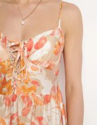 rosse line Rochie Portocalie din Viscoză și Bumbac Evazată cu Imprimeu Floral cu Legătură Decorativă Wiama