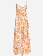 rosse line Rochie Portocalie din Viscoză și Bumbac Evazată cu Imprimeu Floral cu Legătură Decorativă Wiama