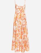 rosse line Rochie Portocalie din Viscoză și Bumbac Evazată cu Imprimeu Floral cu Legătură Decorativă Wiama