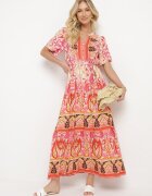 rosse line Rochie Roșie Din viscoză Boho Cu nasturi Cu curea din material în talie Dimovana