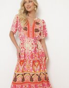 rosse line Rochie Roșie Din viscoză Boho Cu nasturi Cu curea din material în talie Dimovana