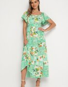 rosse line Rochie Verde cu elastic în talie decorată cu volan nasturi și șnur la spate Dimiila