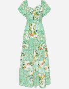 rosse line Rochie Verde cu elastic în talie decorată cu volan nasturi și șnur la spate Dimiila