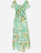 rosse line Rochie Verde cu elastic în talie decorată cu volan nasturi și șnur la spate Dimiila