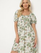 rosse line Rochie Verde cu Mâneci Bufante și Legătură la Decolteu cu Elastic la Spate Vikninna