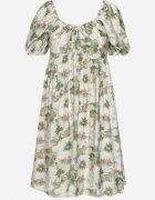 rosse line Rochie Verde cu Mâneci Bufante și Legătură la Decolteu cu Elastic la Spate Vikninna