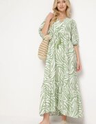 rosse line Rochie Verde deschis din Bumbac și Viscoză cu Dungi Abstracte cu Șnur în Talie Navarae