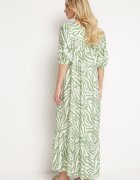 rosse line Rochie Verde deschis din Bumbac și Viscoză cu Dungi Abstracte cu Șnur în Talie Navarae