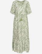 rosse line Rochie Verde deschis din Bumbac și Viscoză cu Dungi Abstracte cu Șnur în Talie Navarae