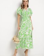 rosse line Rochie Verde deschis din viscoză cloș cu legătură decorativă și panglică din dantelă cu elastic în talie Lalmarie