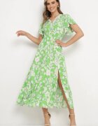 rosse line Rochie Verde deschis din viscoză cloș cu legătură decorativă și panglică din dantelă cu elastic în talie Lalmarie