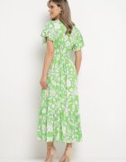 rosse line Rochie Verde deschis din viscoză cloș cu legătură decorativă și panglică din dantelă cu elastic în talie Lalmarie